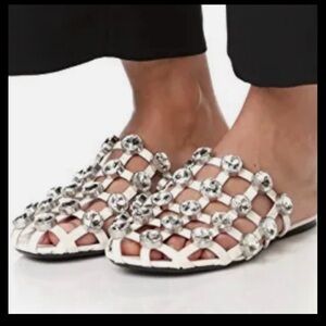 ALEXANDER WANG Amelia Crystal Cage White Slide Sandal Size 7 1/2